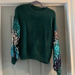 Beautiful green sweater with sequin sleeves